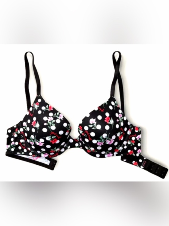 PINK Victoria's Secret Other - PINK Victoria's Secret‎ Black Polka Dot Floral Push-Up Bra